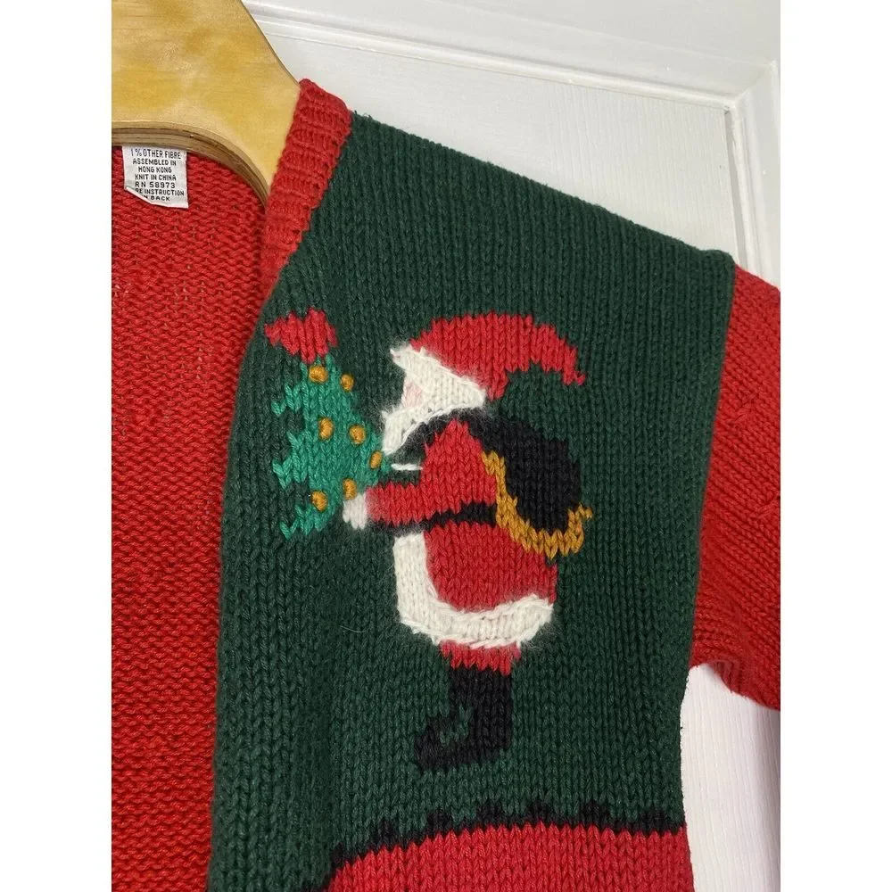 Vintage Casual Corner Women's Christmas Knit Cardigan Sweater Red‎ Small Santa